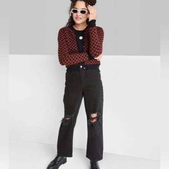 Women's Super-High Rise Distressed Baggy Jeans Wild Fable Black 00 - Picture 2 of 2